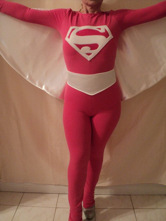 Pink Supergirl Cosplay Costume Hallween Spandex